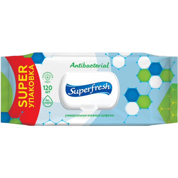 Серветки вологі Superfresh Antibacterial з клапаном (120 шт)